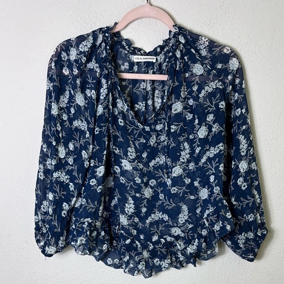 Ulla Johnson Rosine 100% Silk Sheer Blouse Top In Azure Blue size 0 - Picture 10 of 15